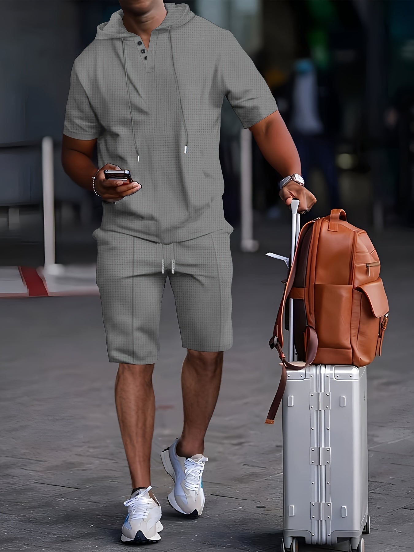 Ensemble décontracté d'été pour homme, t-shirt à manches courtes à capuche et cordon de serrage de couleur unie et short à taille élastique, 2 pièces