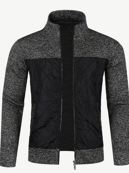 Veste cardigan tricotée pour homme, veste d'automne et d'hiver décontractée à col montant et fermeture éclair intégrale, veste ajustée à manches longues