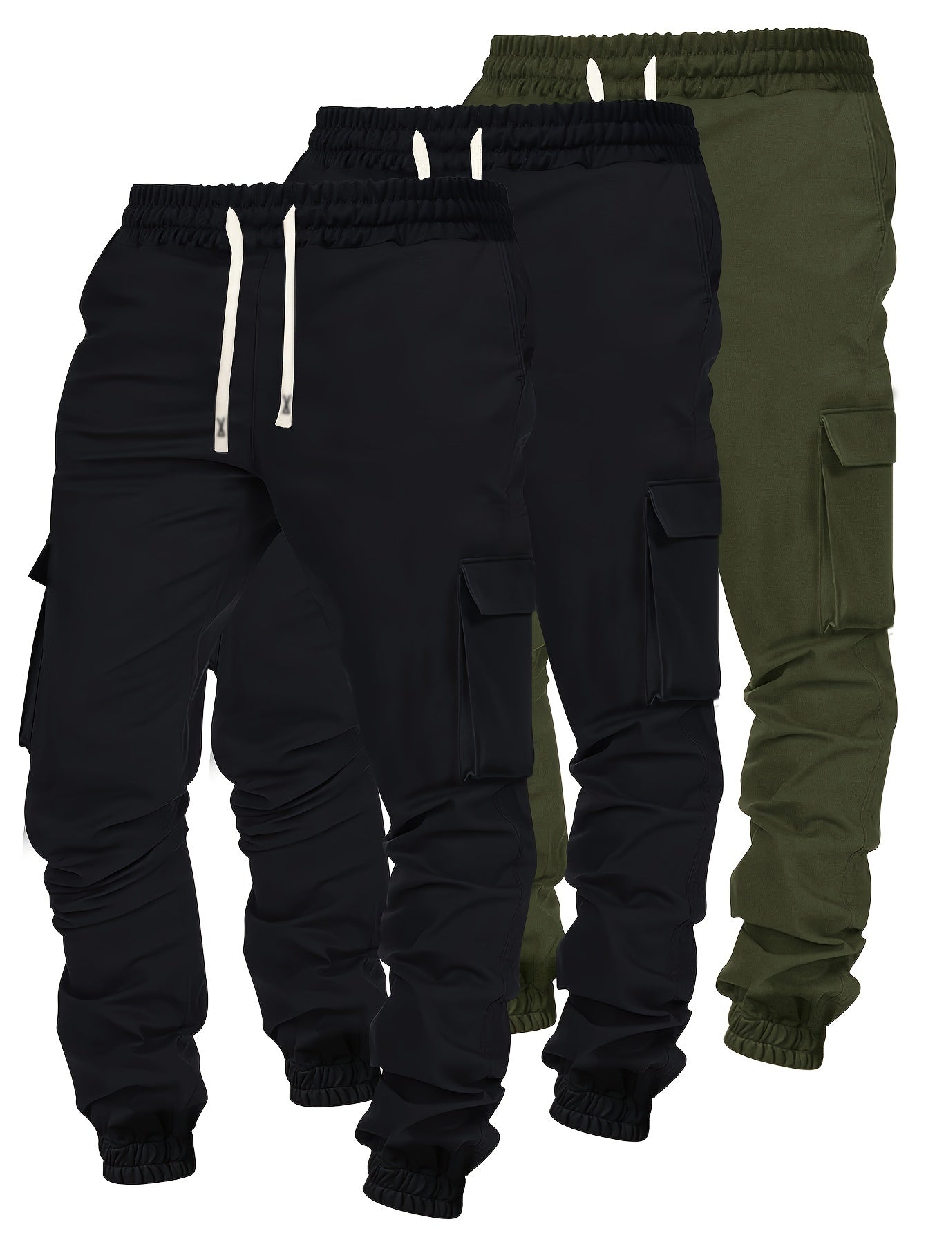 3 pièces, pantalon cargo tendance, pantalon avec plusieurs poches à rabat pour hommes, pantalon d'extérieur décontracté ample, pantalon de travail en extérieur pour hommes, style hip-hop streetwear