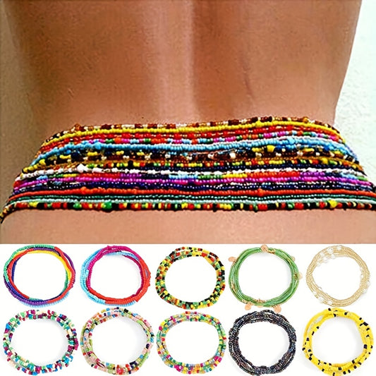 10/20pcs Chaîne de perles de taille africaine pour femme fille Chaîne de perles de ventre colorée élastique pour le corps Chaîne de ventre d'été pour bijoux de bikini, choix idéal pour les cadeaux