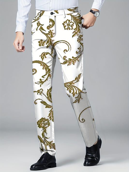 Pantalon De Costume À Imprimé Floral Pour Homme Avec Poches, Pantalon Élégant Pour Soirée En Plein Air