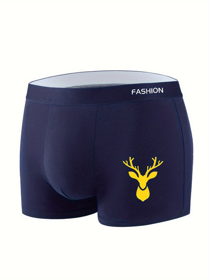 Lot De 4 Caleçons Boxers Pour Hommes Avec Motif Tête De Cerf, Respirants, Confortables Et Extensibles, Shorts De Sport, Sous-vêtements Pour Hommes