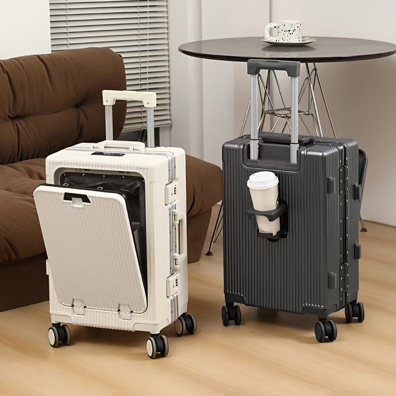 Valise rigide minimaliste et unie de 20/24 pouces pour homme et femme, valise trolley de voyage polyvalente avec roulettes pivotantes, valise pour voyage d'affaires