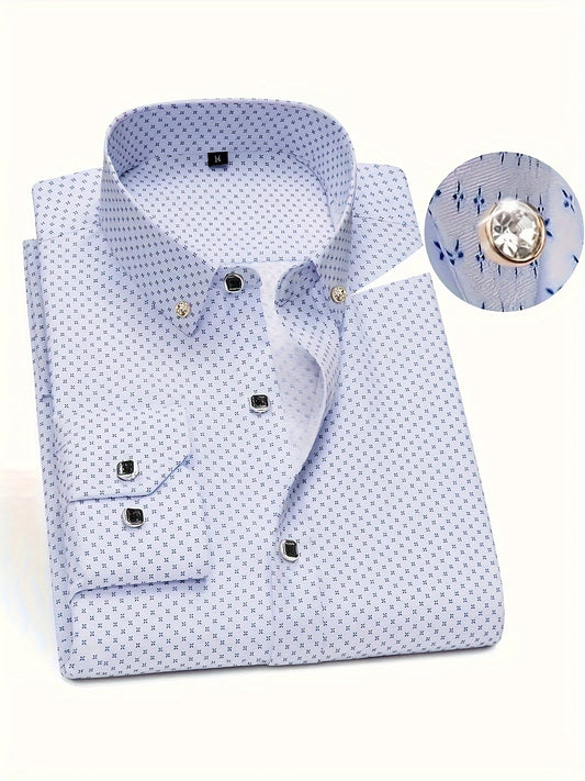 Chemises à manches longues à imprimé géométrique pour hommes, chemises décontractées à boutons pour les occasions formelles.