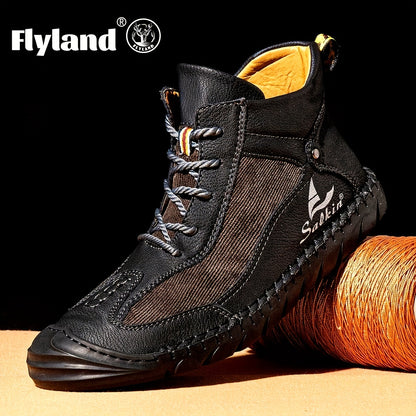 FLYLAND Bottes de cheville rétro décontractées légères et résistantes à l'usure à lacets avec semelle en caoutchouc Yellowstone