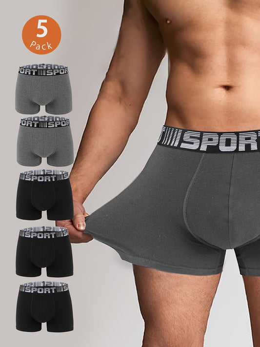 Lot de 5 caleçons en coton pour hommes, confortables et respirants, boxers ajustés élastiques, shorts de sport, sous-vêtements décontractés pour hommes