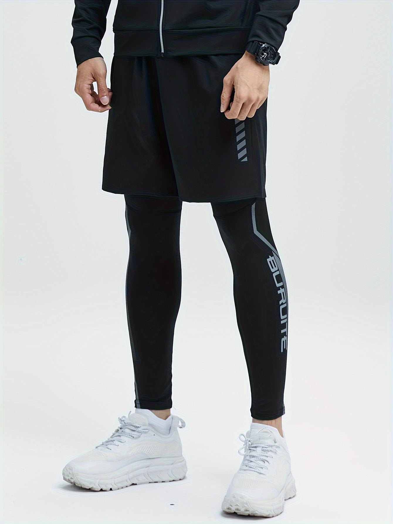 Ensemble de Sport Homme Buruite - Haut à Manches Courtes Séchage Rapide et Short Cycliste Ajusté pour Course et Entraînement de Basket