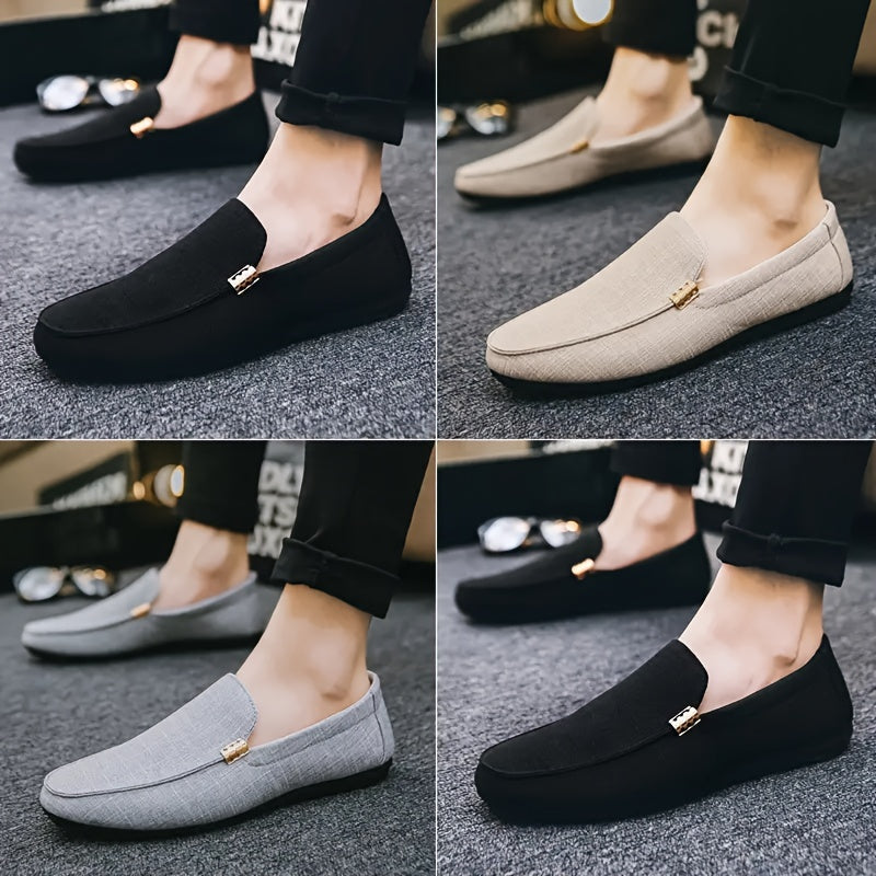 Men's Solid Canvas Loafers, Comfortable Slip-on Casual Shoes, Flat Shoes for Men Outdoor Footwear 