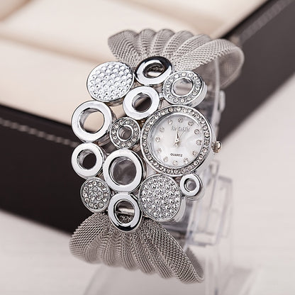 Montre-bracelet à quartz pour femmes, avec bande TR ronde plate accentuée de strass, cadeau de la Saint-Valentin pour femmes