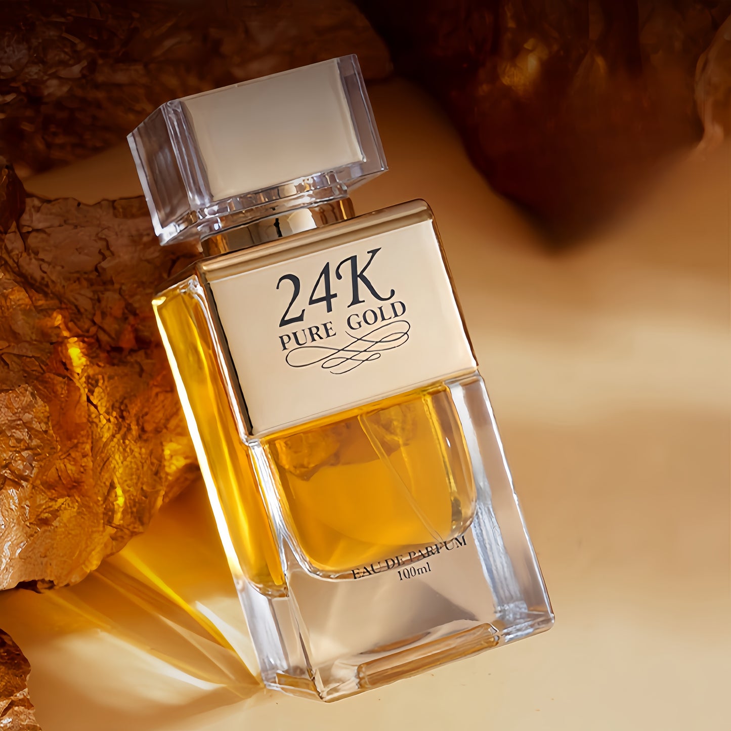 3.38 oz Eau de Parfum pour homme 24 carats or pur - Parfum ambré boisé longue durée, séduisant et raffiné, idéal pour un usage quotidien, Noël et les occasions spéciales.