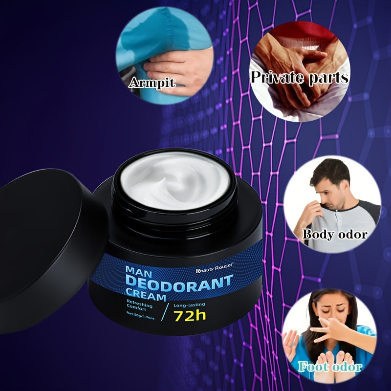 Crème déodorante pour homme Beauty Rouser : Confort rafraîchissant, protection longue durée 72h, adaptée pour les aisselles, les zones intimes et le contrôle des odeurs corporelles