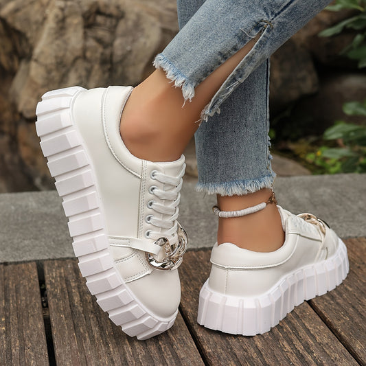 Solid Color Casual Versatile Skate Shoes, Thick Soled Non-Slip Trendy Sneakers, Women's Shoes 