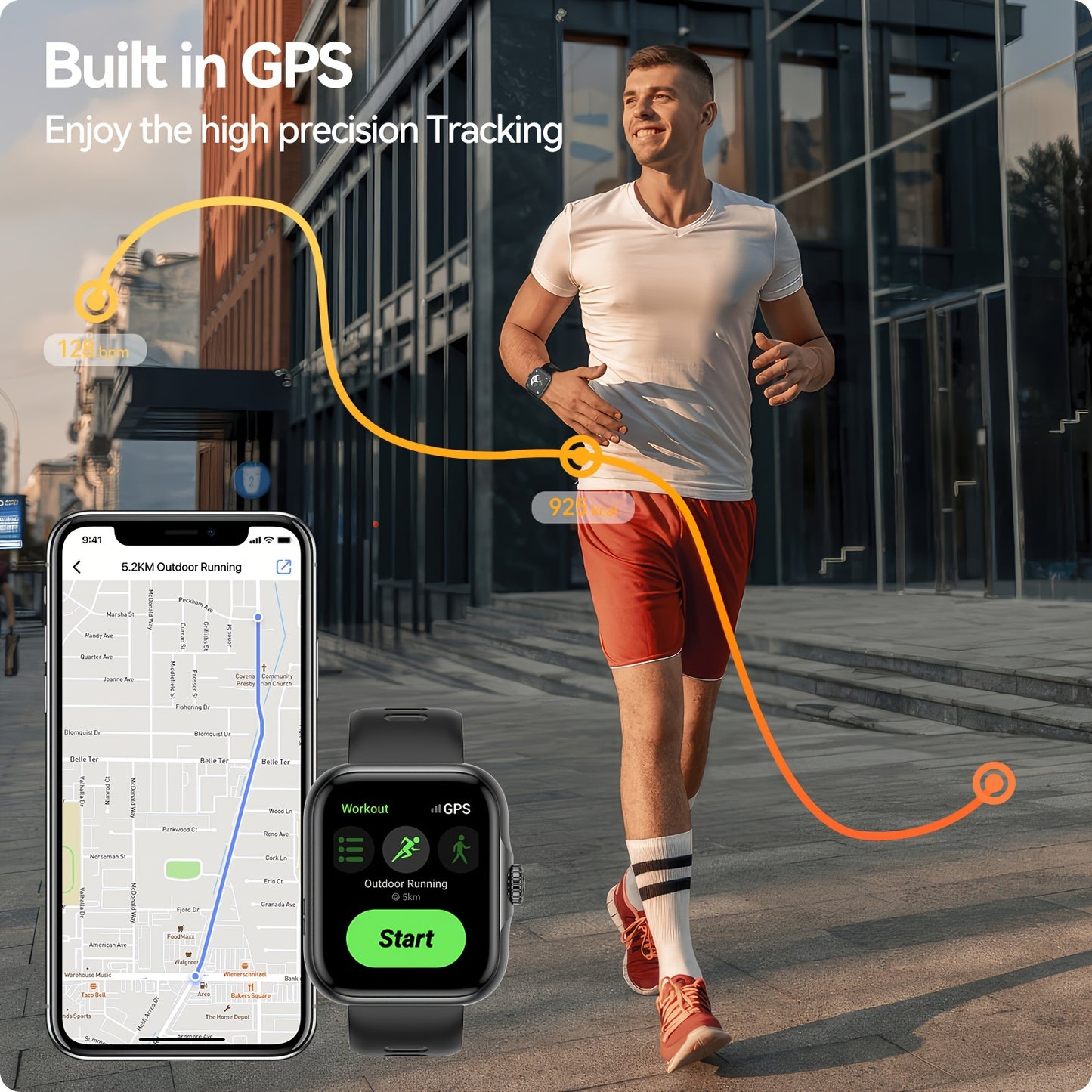 Montre connectée GPS anyloop, Nouvelle montre connectée GPS 2024, Montre connectée sportive GPS, Montre connectée LED d'extérieur, Appel sans fil, Fitness, Météo, Contrôle de la musique, Montre connectée avec plus de 100 modes sportifs, Cadeau parfait