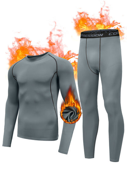 Men's Fleece Thermal Underwear Top and Bottom Winter Compression Underwear Set