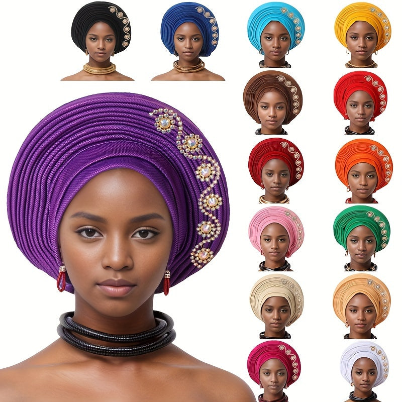 Chapeau turban africain en forme d'éventail, couvre-chef élastique personnalisé, bordure multi-couches ornée de bijoux