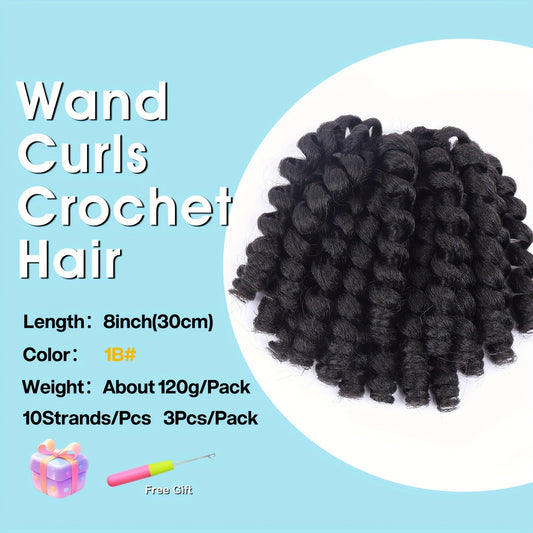 3 paquets de mèches de cheveux synthétiques bouclés à ressort pour tresses au crochet, extensions de cheveux pré-bouclées pour femmes.