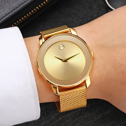 Montre Quartz Élégante pour Femme en Teinte Dorée avec Bracelet en Maille - Affichage Analogique à la Mode, Boîtier en Alliage