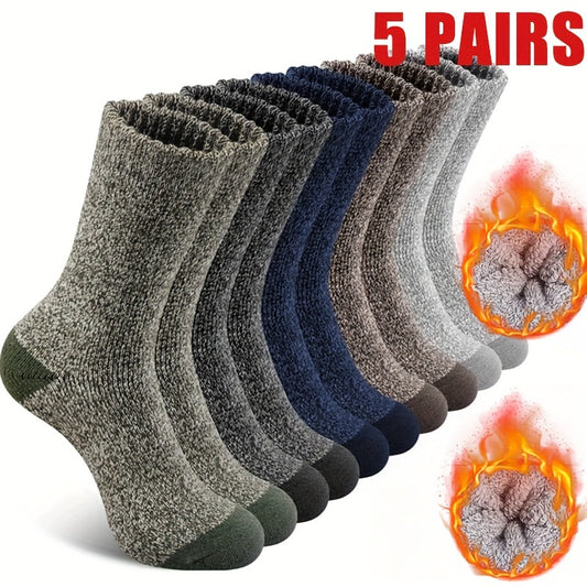 Lot de 5 Chaussettes d'Hiver Épaisses pour Hommes - Chaussettes Tricotées Douces et Confortables pour Temps Froid, Mélange de Polyester et Élasthanne