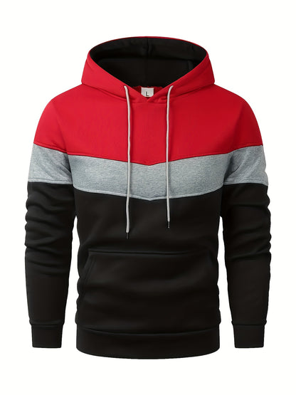 Hoodie à Blocs de Couleur pour Hommes - Pull Décontracté et Sportif avec Poche Kangourou, Manches Longues, Mélange de Polyester pour Toutes les Saisons