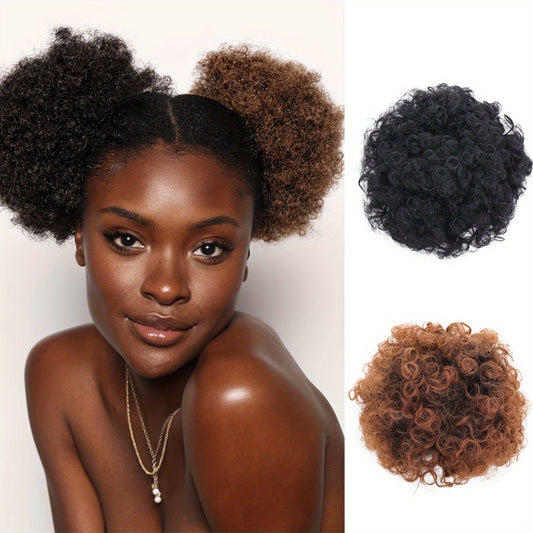 Chignon à cordon de serrage Afro Puff Queue de cheval Afro courte Extensions de queue de cheval bouclée synthétique Clip Extensions de cheveux élégantes Aspect naturel pour une utilisation quotidienne Accessoires pour cheveux