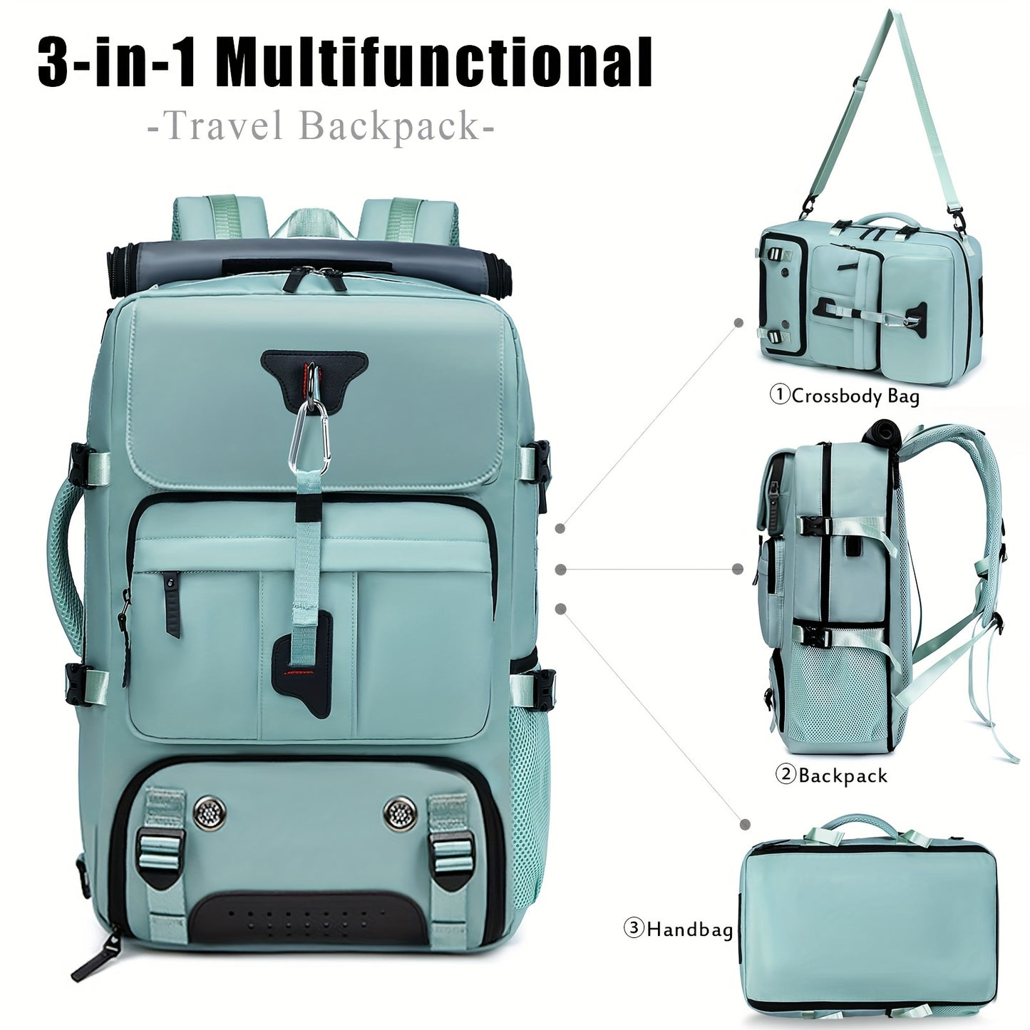 Multifunctional Travel Backpack with Adjustable Strap, Laptop and Shoes Compartment, Multifunctional Outdoor Hiking Backpack, Durable Nylon School Backpack 