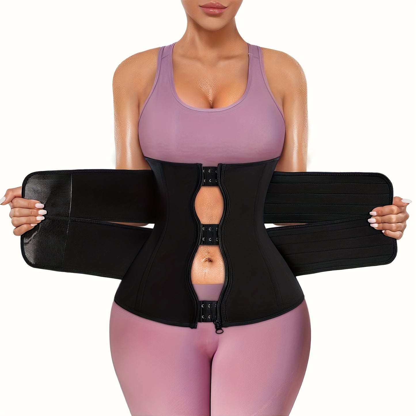 Ceinture De Taille Amincissante À Fermeture Éclair Noire À Contrôle Du Ventre, Boucle Réglable En Élastique Pour La Forme Du Corps