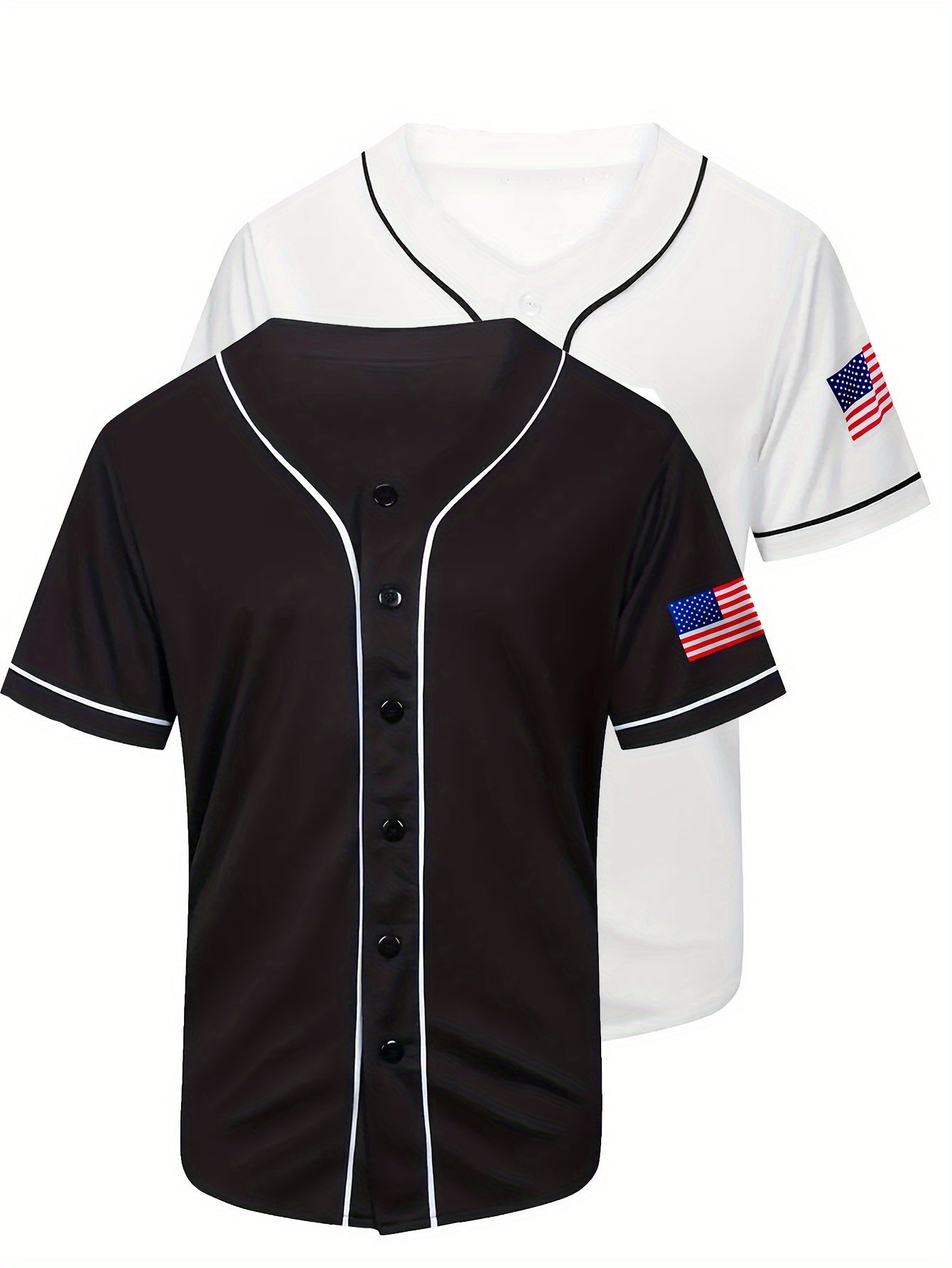 Ensemble de Maillot de Baseball Classique Noir et Blanc pour Hommes - 2pcs, Col en V, Mélange de Polyester, Lavable à la Main - Parfait pour le Sport et le Port Décontracté