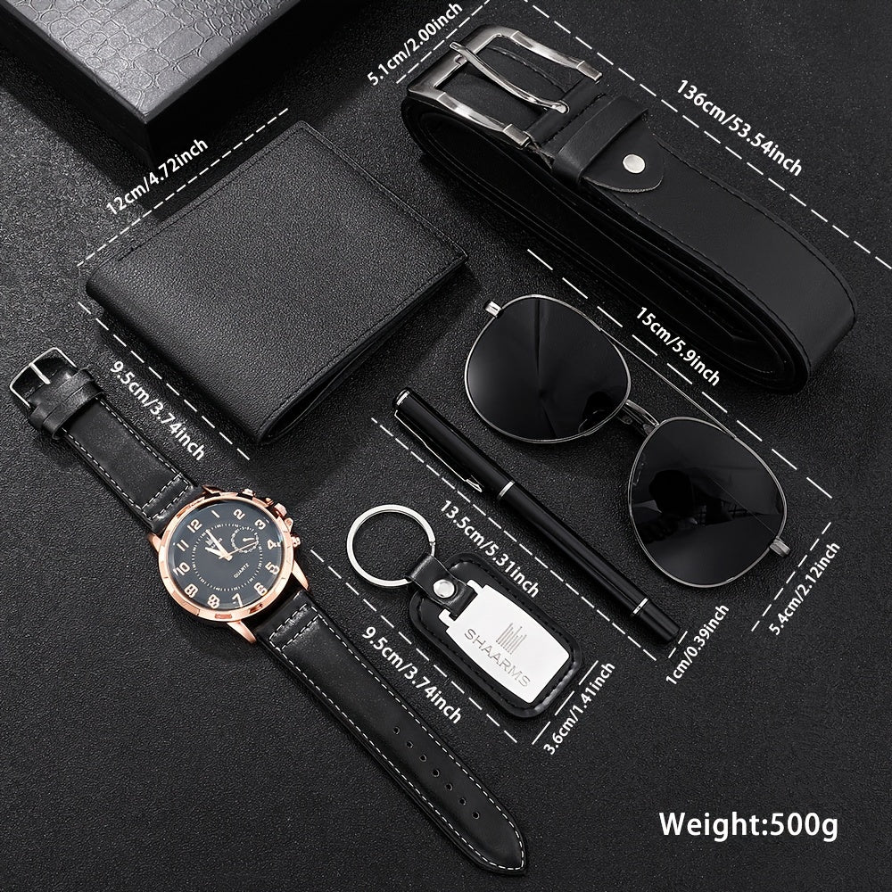 6pcs/set, Ensemble De Montres D'affaires Décontractées En Cuir PU Pour Hommes, Cadeau Pour Hommes