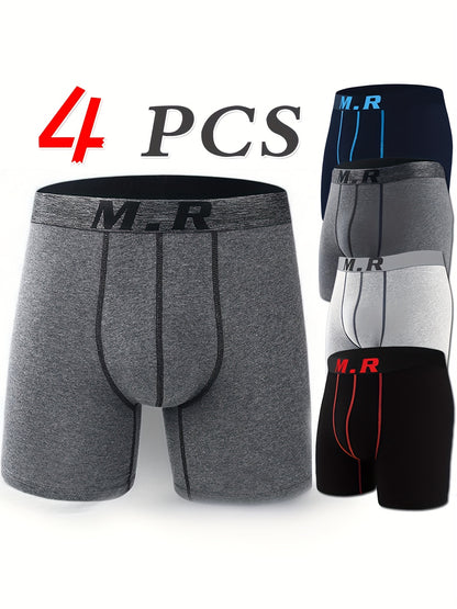 Ensemble De Sous-vêtements En Coton Pour Hommes, 4 Pièces, Confortables Et Respirants, Boxer De Sport Allongé Et Anti-usure