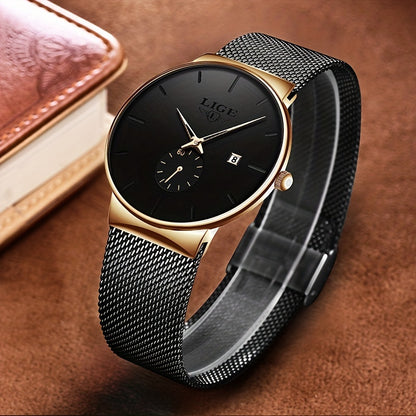 1pc LIGE Montre de Mode, Montre à Quartz De Luxe En Acier Imperméable, Montre De Sport, Cadeau Idéal Pour Homme