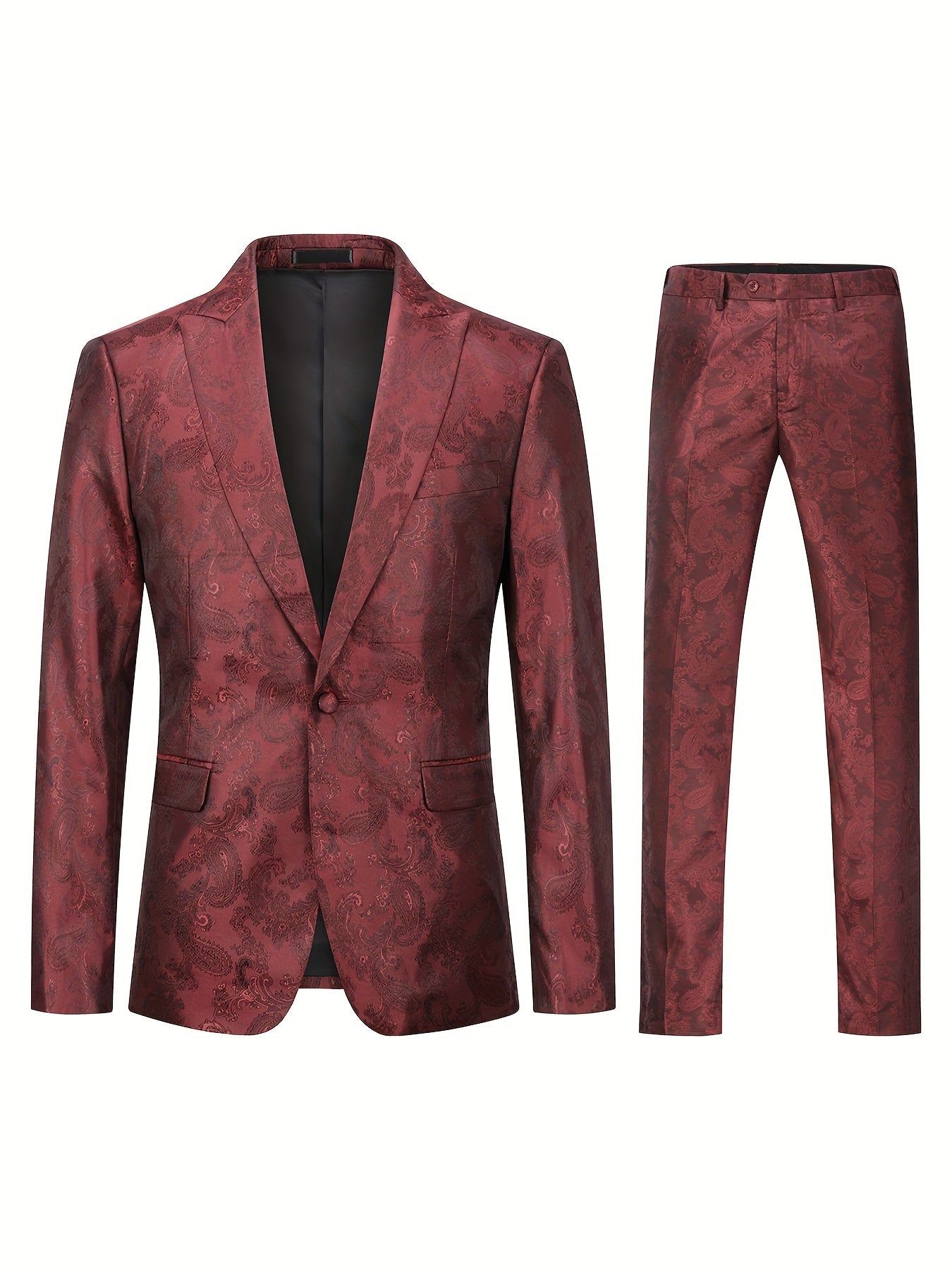 Ensemble Formel De 2 Pièces, Veste De Costume Jacquard À Un Bouton Pour Homme Et Pantalon De Costume Assorti Pour Dîner D'affaires Ou Mariage