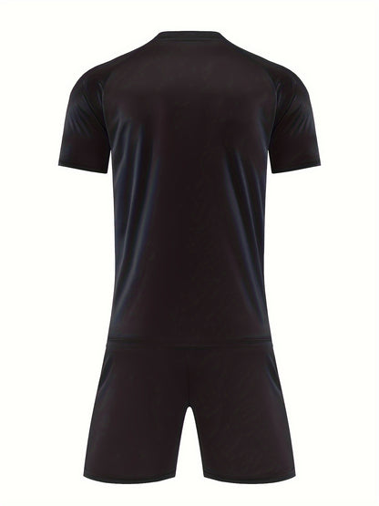 Ensemble De Maillot De Football D'été Pour Hommes, T-shirt Actif À Manches Courtes À Blocs De Couleur Et Ensemble De Shorts Solides À Séchage Rapide Pour Hommes