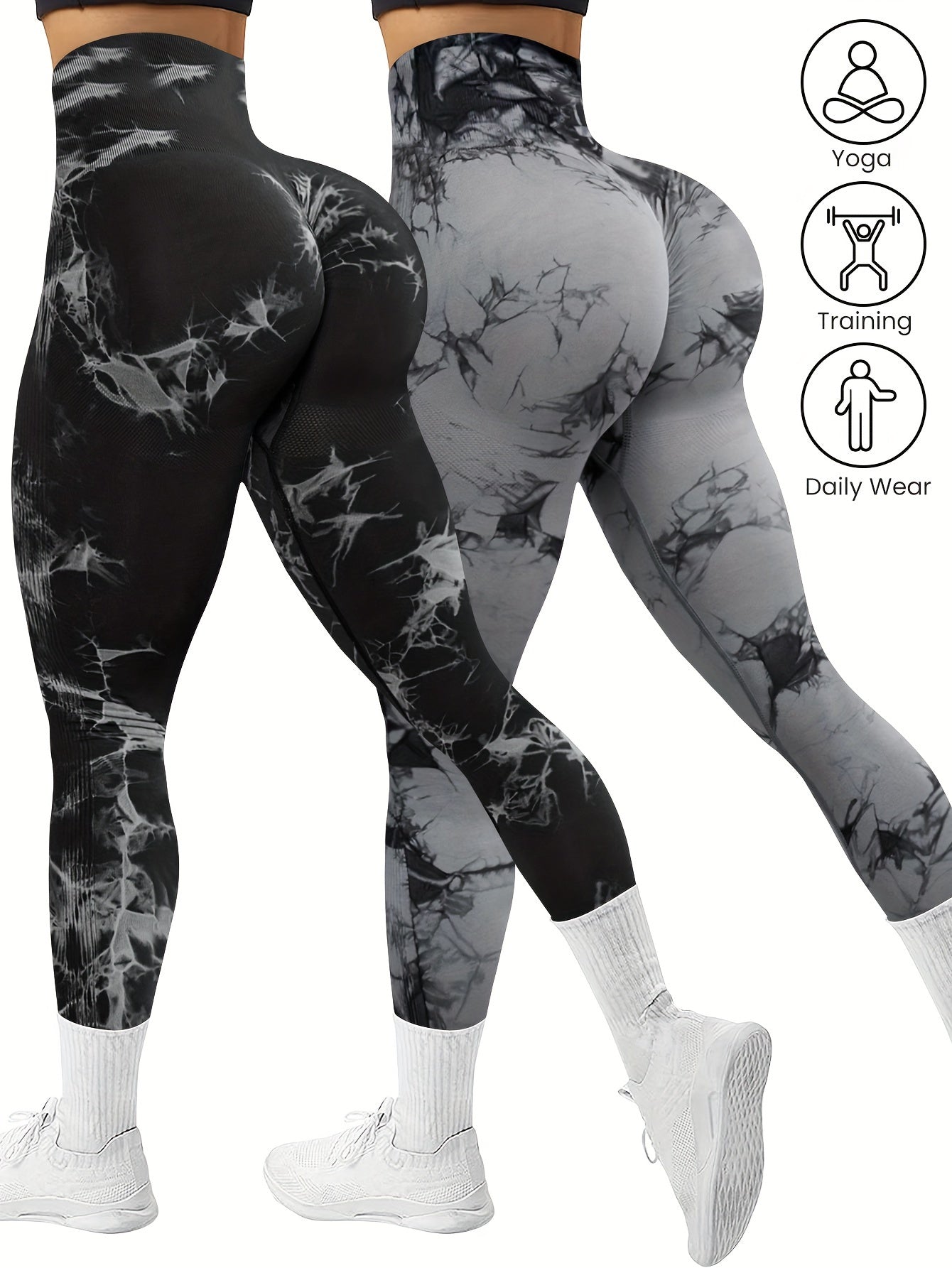 2 Pack Tie Dye Seamless High Stretchy Sports Yoga Leggings Athletic Workout Pants Comfortable Activewear for Gym Home Workout 