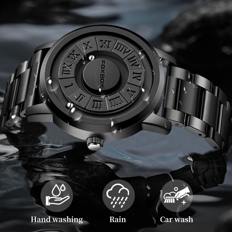 LIGE Men's Fashion Watch, Cool Dial Display Design, Waterproof Rotating Magnetic Ball Watch, Halloween Gifts for Family Gatherings 