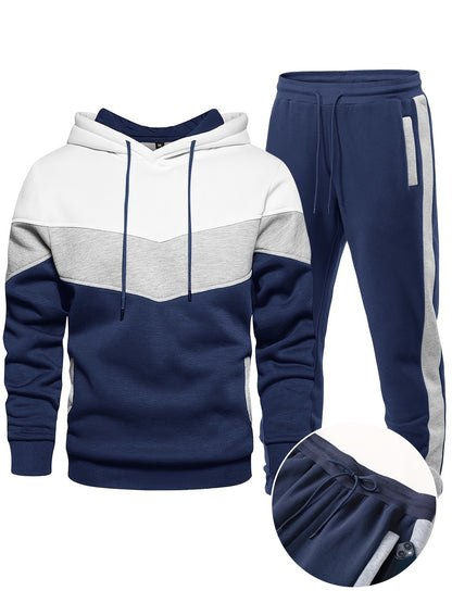 Ensemble de survêtement de sport 2 pièces pour homme, sweat à capuche décontracté à manches longues avec cordon de serrage et pantalon de jogging pour la gym, la course à pied