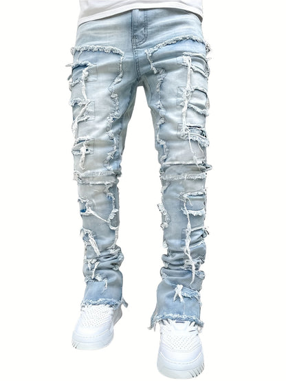 Jeans droits décorés de pompons, pantalons en denim décontractés à taille moyenne et extensibles pour hommes, pour toutes les saisons