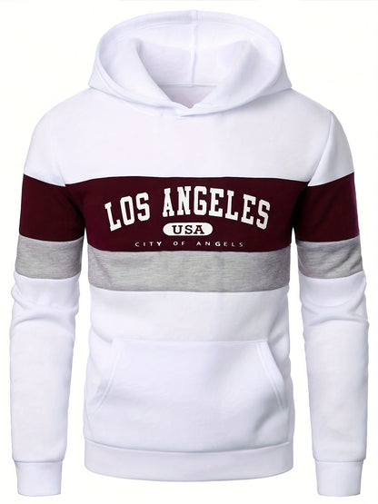 Sweat à Capuche Homme Imprimé Los Angeles - Pull Décontracté avec Poche Kangourou, Manches Longues, Mélange de Polyester, Parfait pour les Activités Extérieures de Printemps/Automne