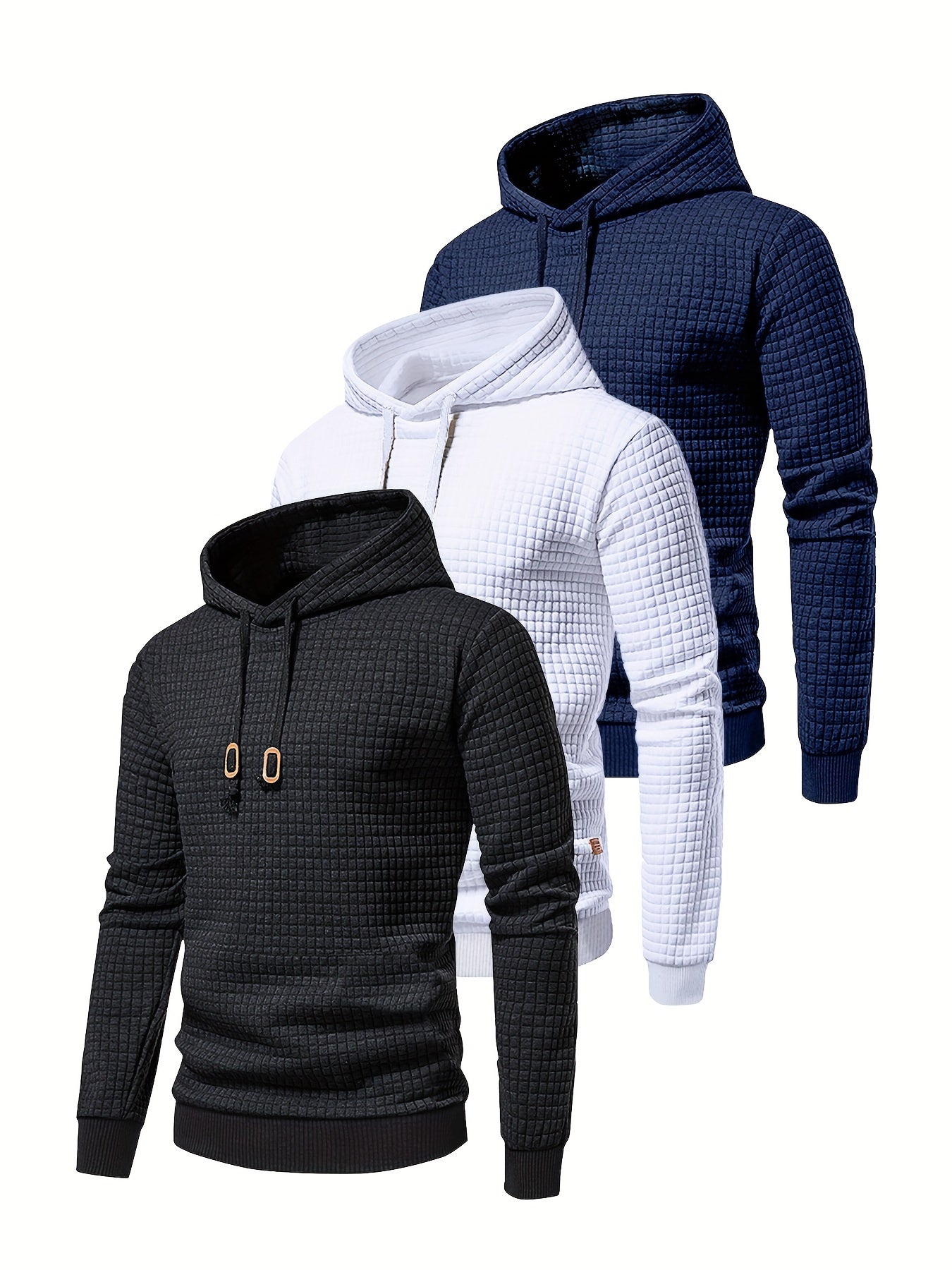 Lot de 3 Hoodies Athlétiques pour Hommes - Mélange Polyester & Élasthanne, Cordon de Serrage, Lavable en Machine - Parfait pour l'Automne/Hiver