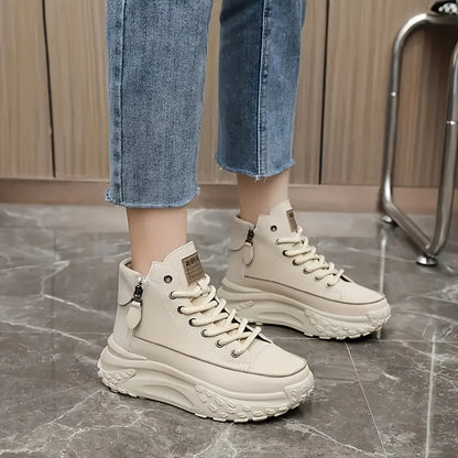 Women's Platform High Top Shoes - Comfortable Casual Sneakers with Lightweight EVA Insole, Durable Rubber Outsole, Zipper Closure, Synthetic Upper, for All Seasons - Taizhou Origin 