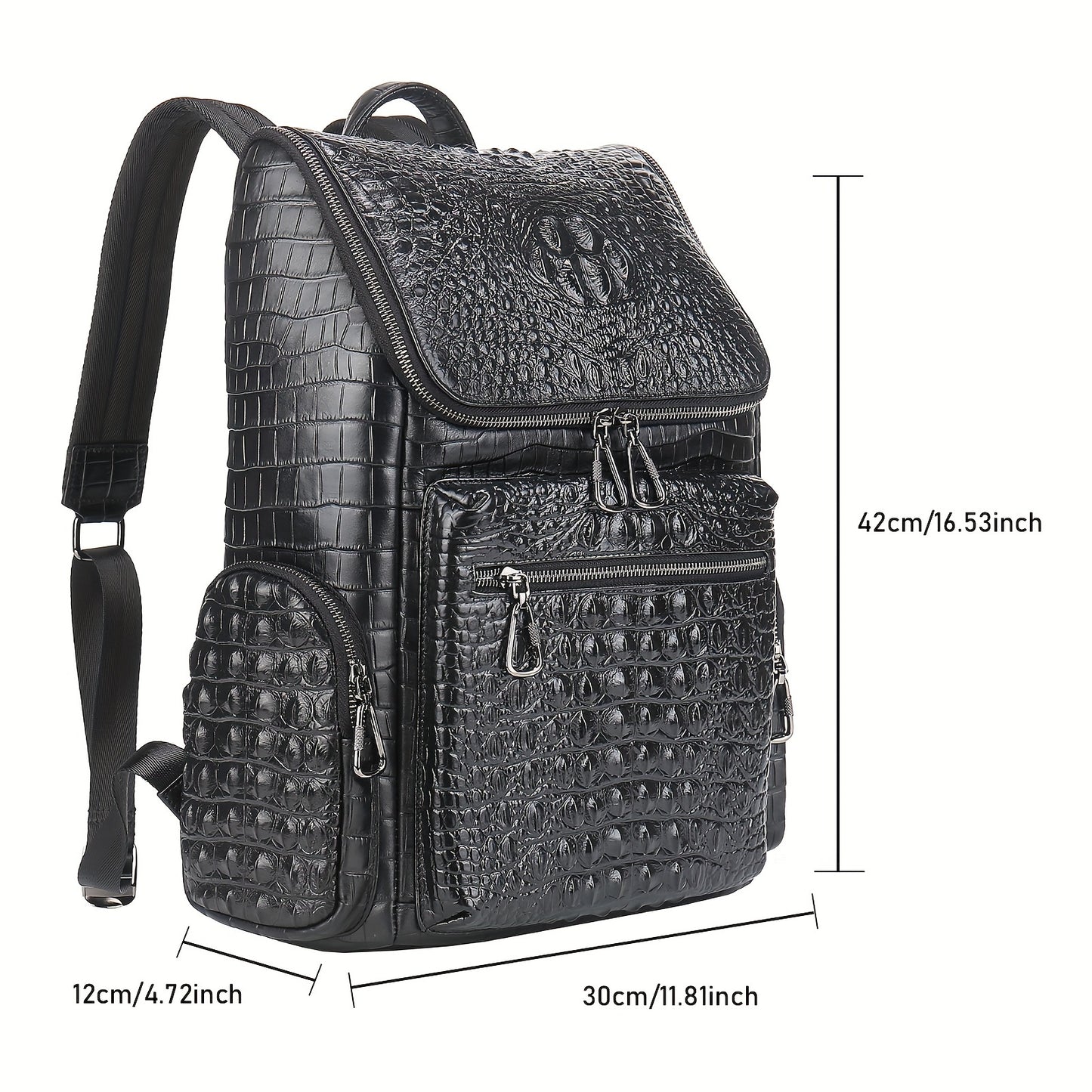 Sac à dos en cuir de vache à motif crocodile classique pour hommes, sac à dos d'affaires haut de gamme en cuir véritable avec plusieurs fermetures éclair, sac de voyage décontracté