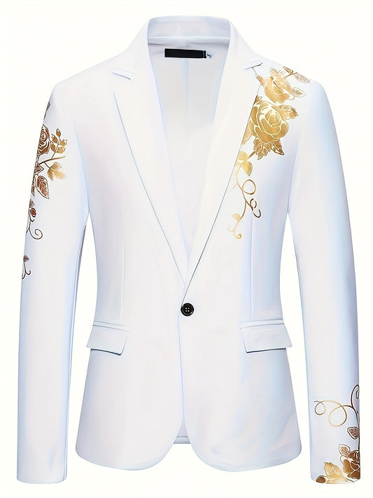 Motif Floral Blazer, Veste De Costume À Revers À Poche À Rabat Décontractée Pour Homme Pour Les Affaires De Printemps Et D'automne