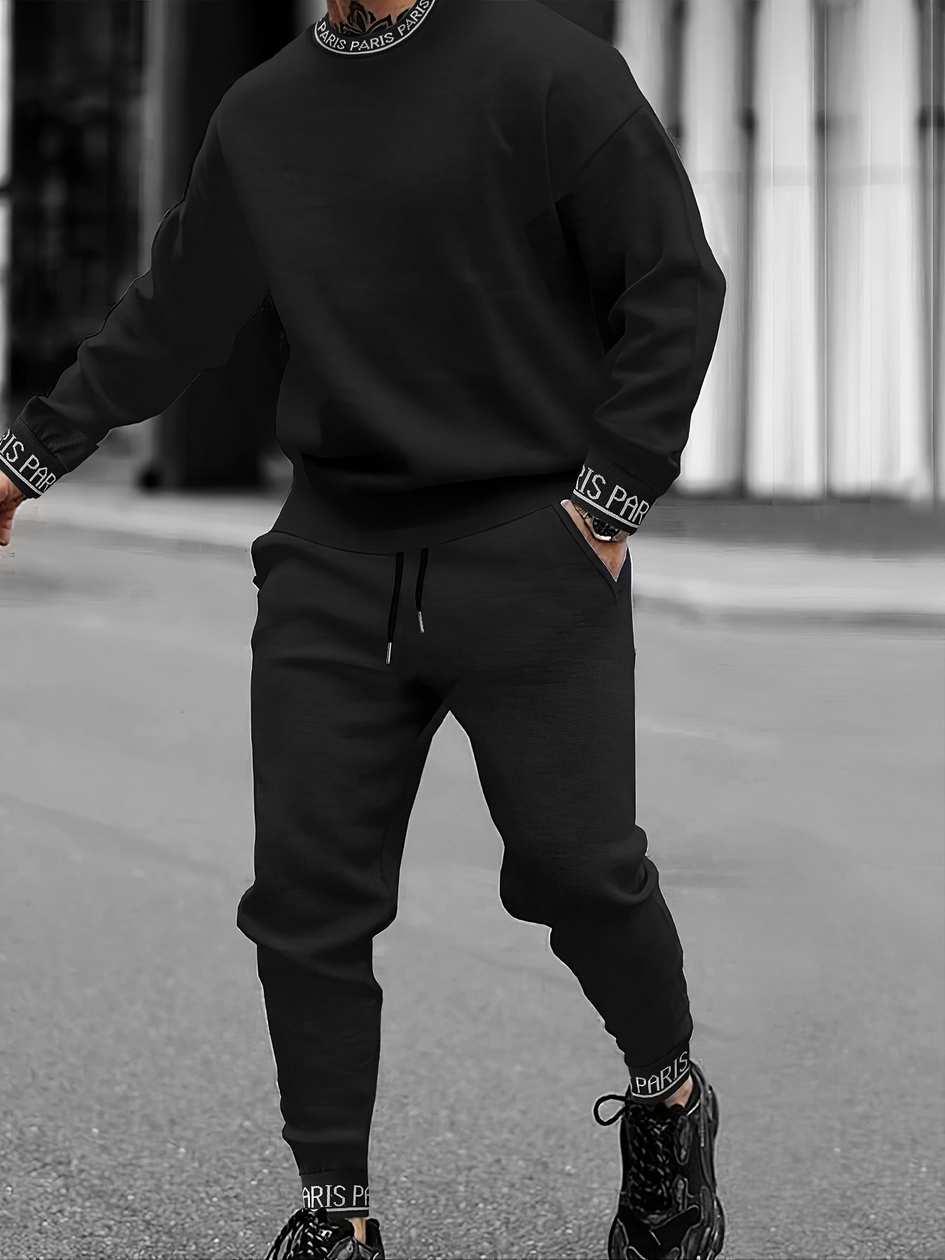 2pcs, Sweat-shirt à lettres contrastées et pantalon de jogging pour homme PARIS