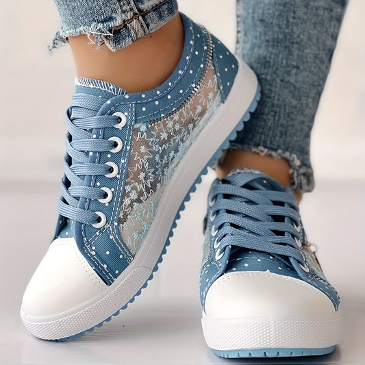 Women's Mesh Flat Sneakers, Round Toe Lace-up Casual Low-top Shoes, Versatile Flat Shoes 