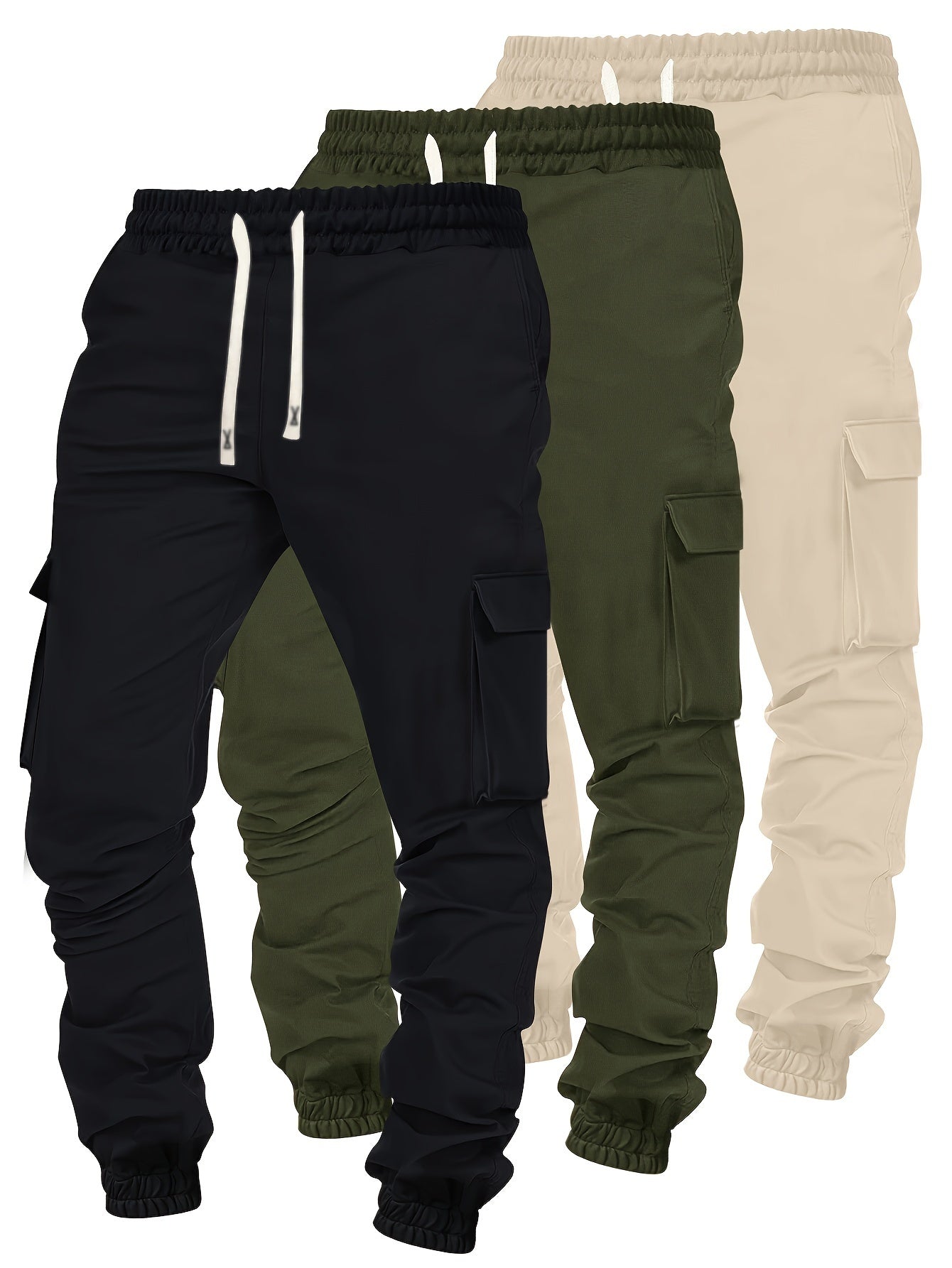 3 pièces, pantalon cargo tendance, pantalon avec plusieurs poches à rabat pour hommes, pantalon d'extérieur décontracté ample, pantalon de travail en extérieur pour hommes, style hip-hop streetwear