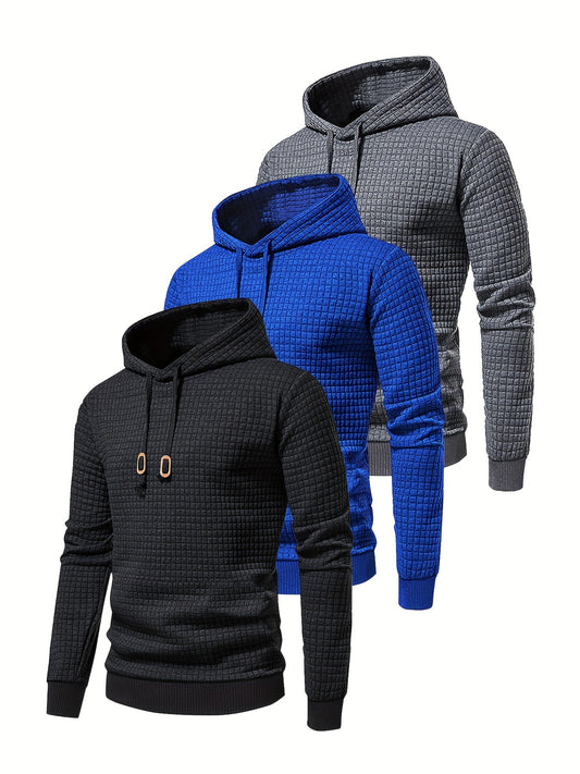 Lot de 3 Hoodies Athlétiques pour Hommes - Mélange Polyester & Élasthanne, Cordon de Serrage, Lavable en Machine - Parfait pour l'Automne/Hiver