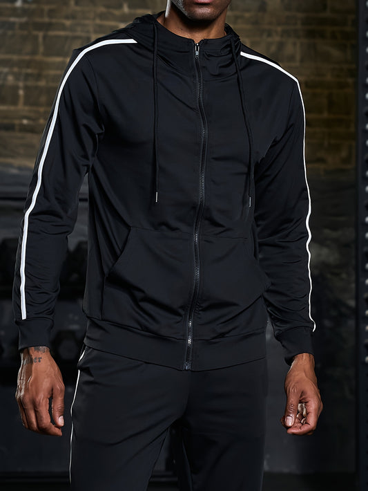 Ensemble De Sport Pour Hommes 2 Pièces, Sweat À Capuche Zippé + Ensemble De Jogging Assorti Pour L'entraînement De Remise En Forme