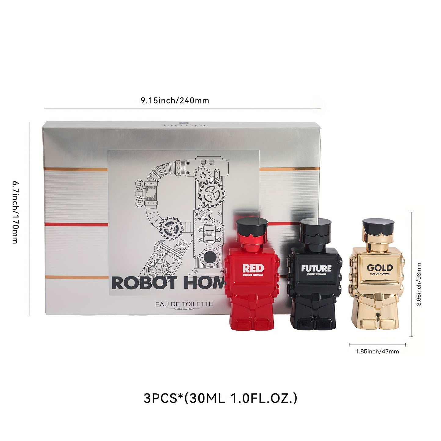 3pcs Robot Eau De Toilette Set For Men, Fresh and Long Lasting Fragrance, Perfume for Dating and Daily Life, A Perfect Gift for Father's Day 