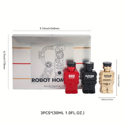 3pcs Robot Eau De Toilette Set For Men, Fresh and Long Lasting Fragrance, Perfume for Dating and Daily Life, A Perfect Gift for Father's Day 