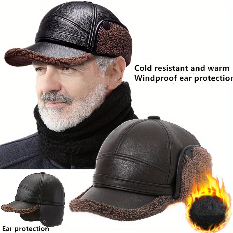 Bonnet Trappeur d'Hiver pour Hommes avec Rabats d'Oreilles - Épais, Chaud & Coupe-Vent pour Seniors, Casquette en Polyester Tendance