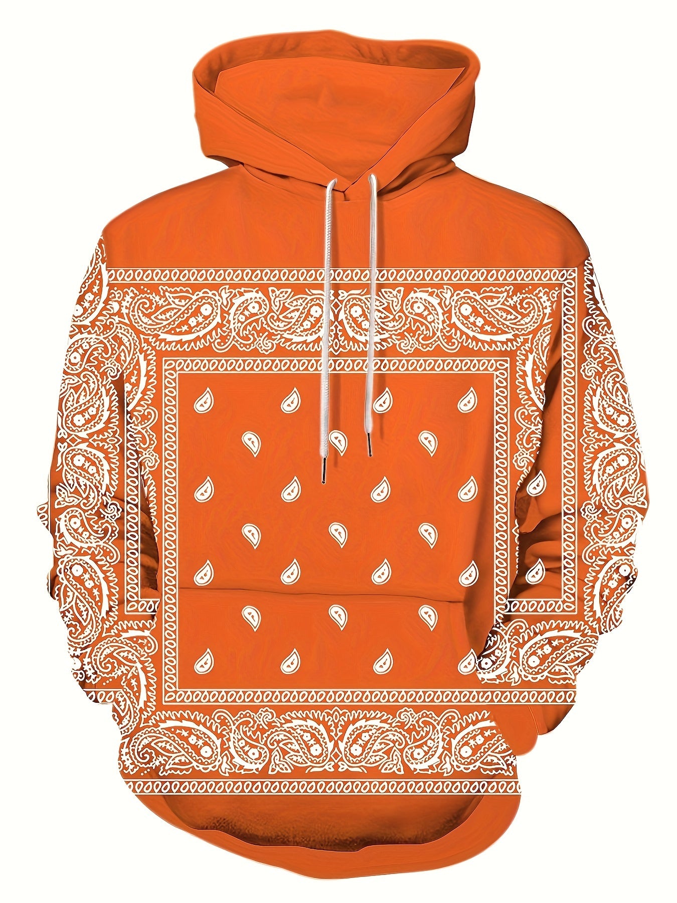 Sweat À Capuche Rétro Imprimé Bandana, Sweats À Capuche Cool Pour Hommes, Sweat-shirt À Capuche Décontracté Au Design Graphique Pour Hommes Avec Poche Kangourou, Streetwear Pour L'hiver Et L'automne, Comme Cadeaux